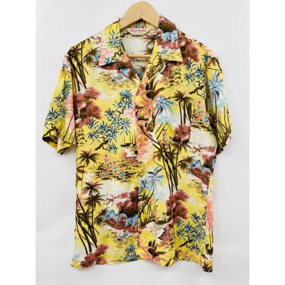 Michael gerald M Hand Screened vintage hawaiian button down